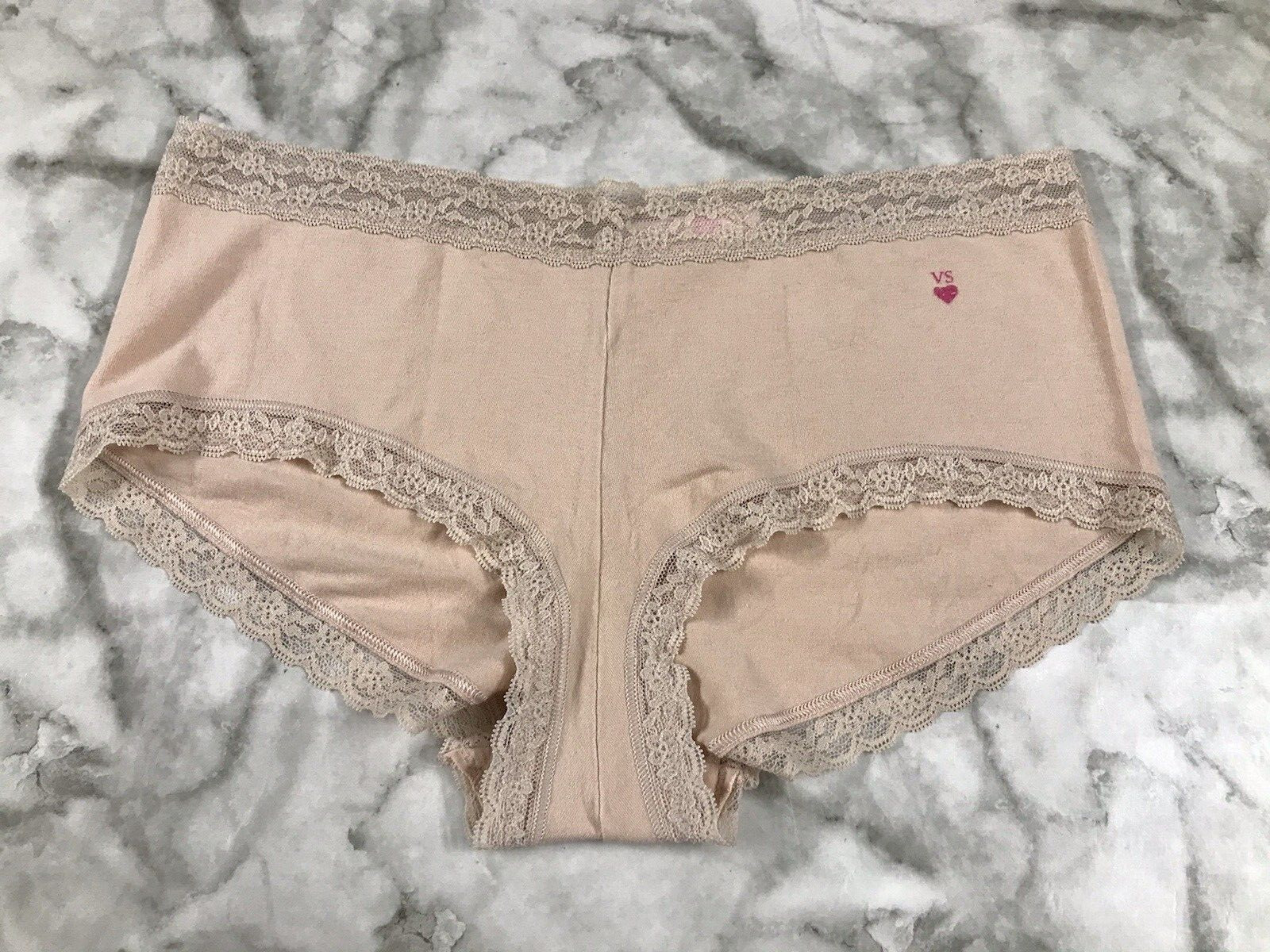 WOMEN’S Vintage Heart Logo Victoria’s Secret Cotton Boy Short Trim Lace Sz Lg