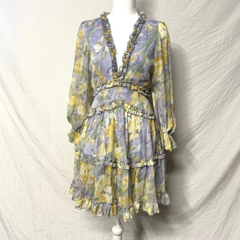 Saints + Secrets Floral Ruffle Mini Dress Open Back Cottgecore Romantic Sz M