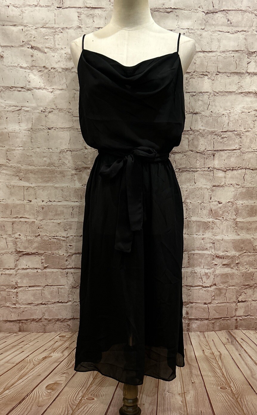 Vintage BILLY JACK FOR HER Sheer Black Spaghetti Strap Dress Tie Waist Size S