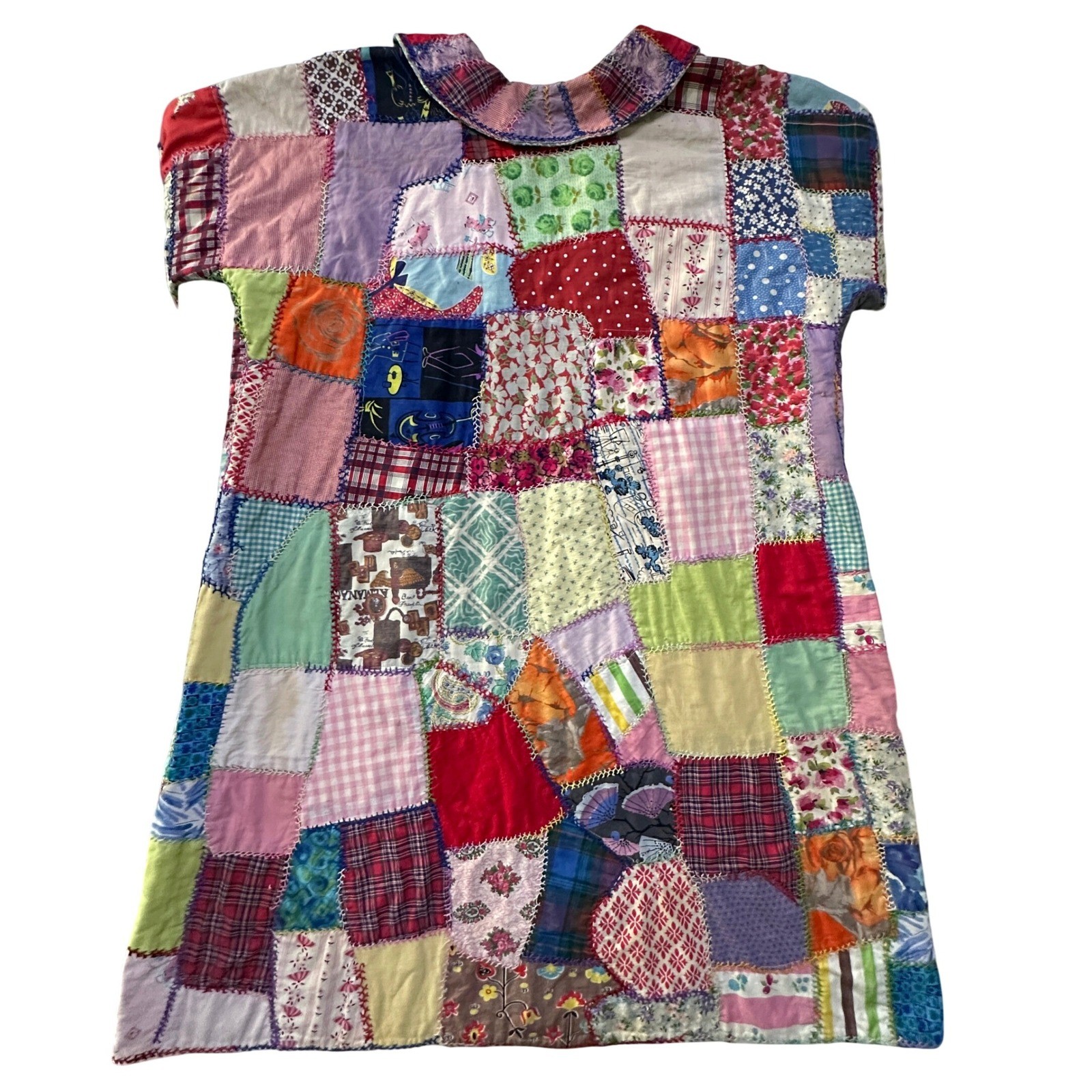 Vintage Handmade Patchwork Quilt Duster Coat Kimono L XL Boho Cottagecore Folk
