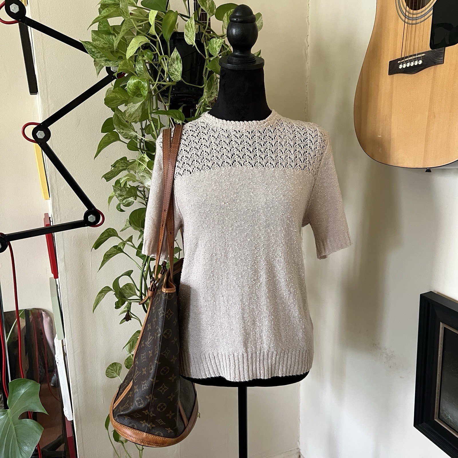 Vintage 70s/80s D’Allaird’s Beige Cotton Boucle Top – Medium – Made In Canada