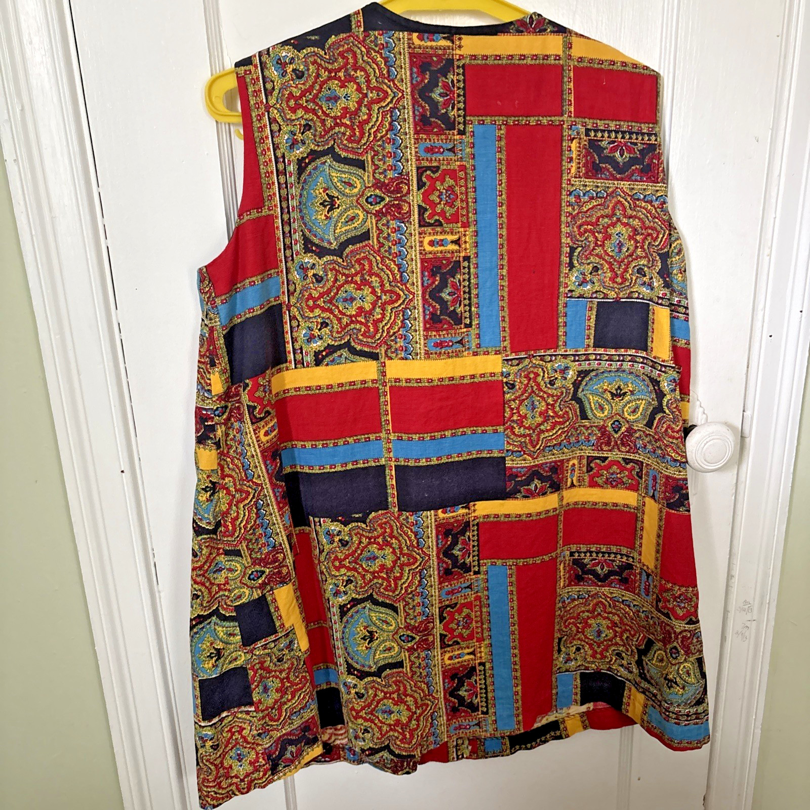Vintage Tunic Vest Top L California 1970 Pop Color Groovy Paisley Brass Buttons