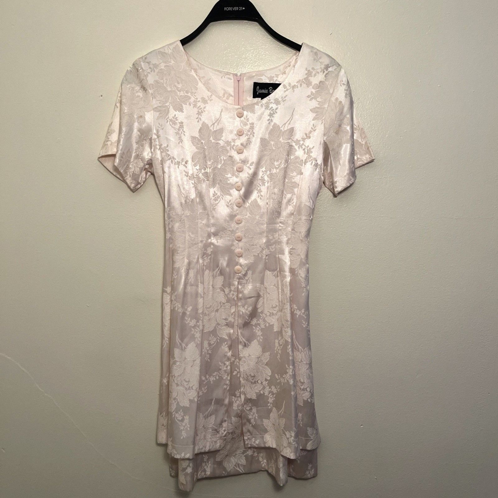 Vintage Jamie Brooks 90s Satin Jacquard Floral Button Midi Dress, Pink- 7/8