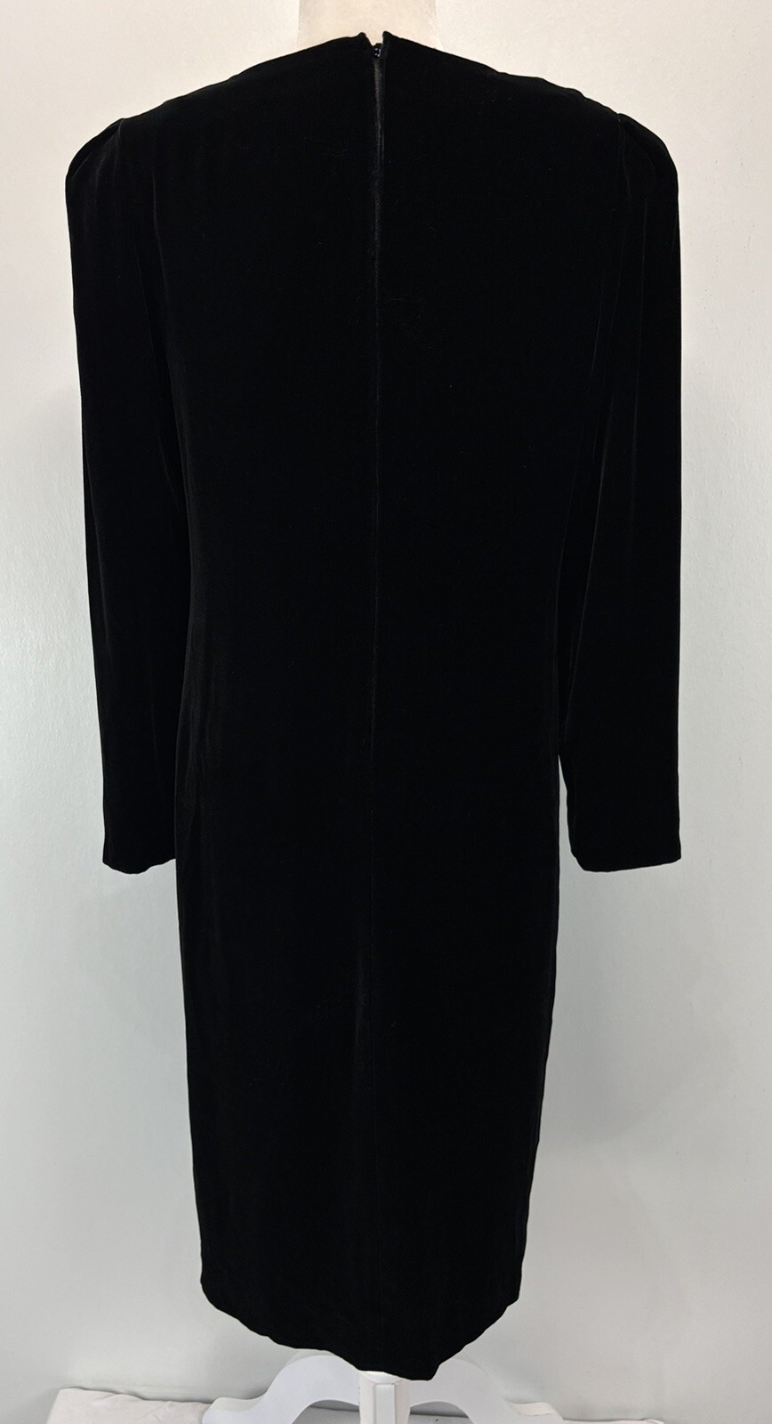Vtg Halston iii Black Velvet Dress Sz 8 Women’s Gold Bow Knee length 90s Holiday