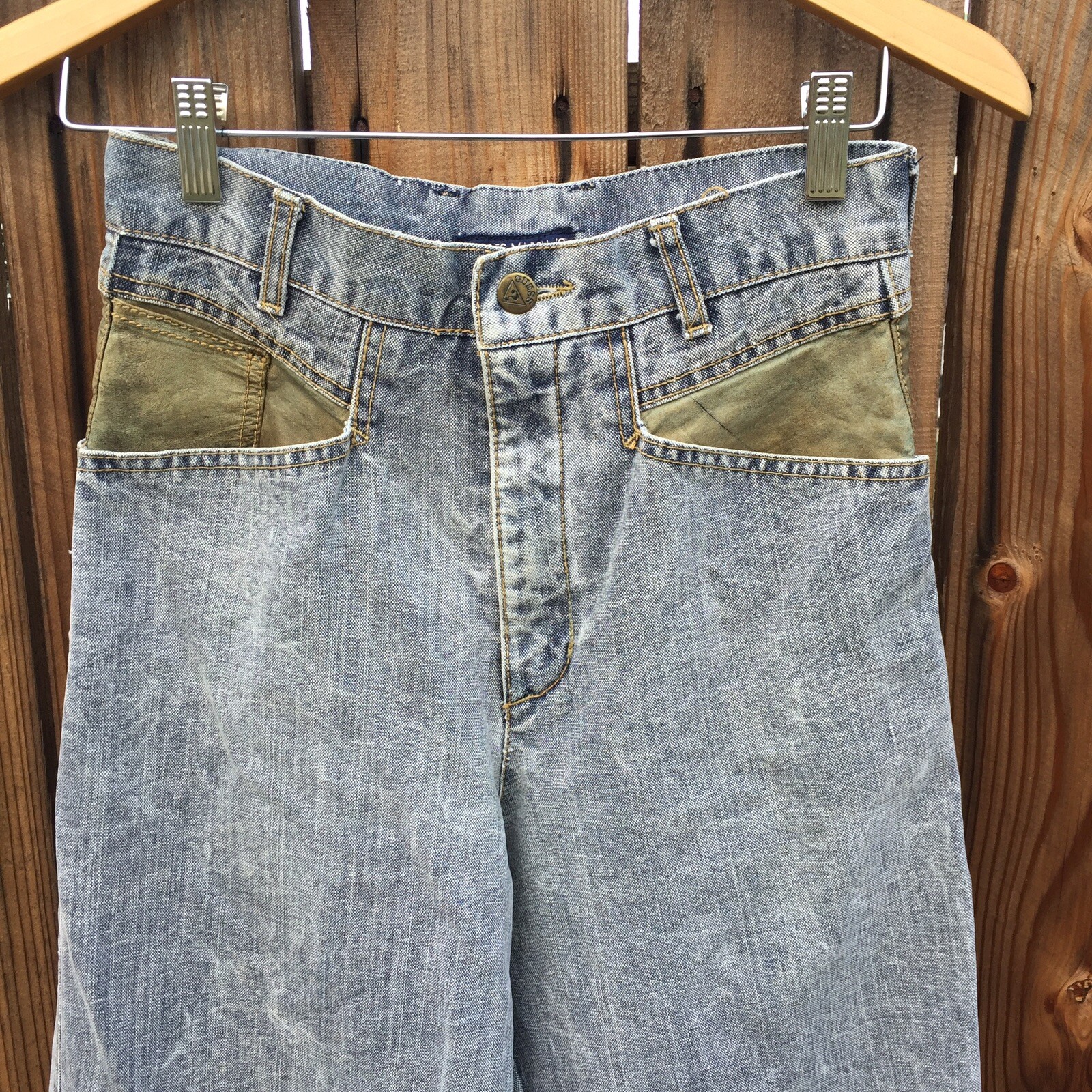 VTG Guess Mom Jeans High Waist Denim Leather USA Georges Marciano Distressed 27