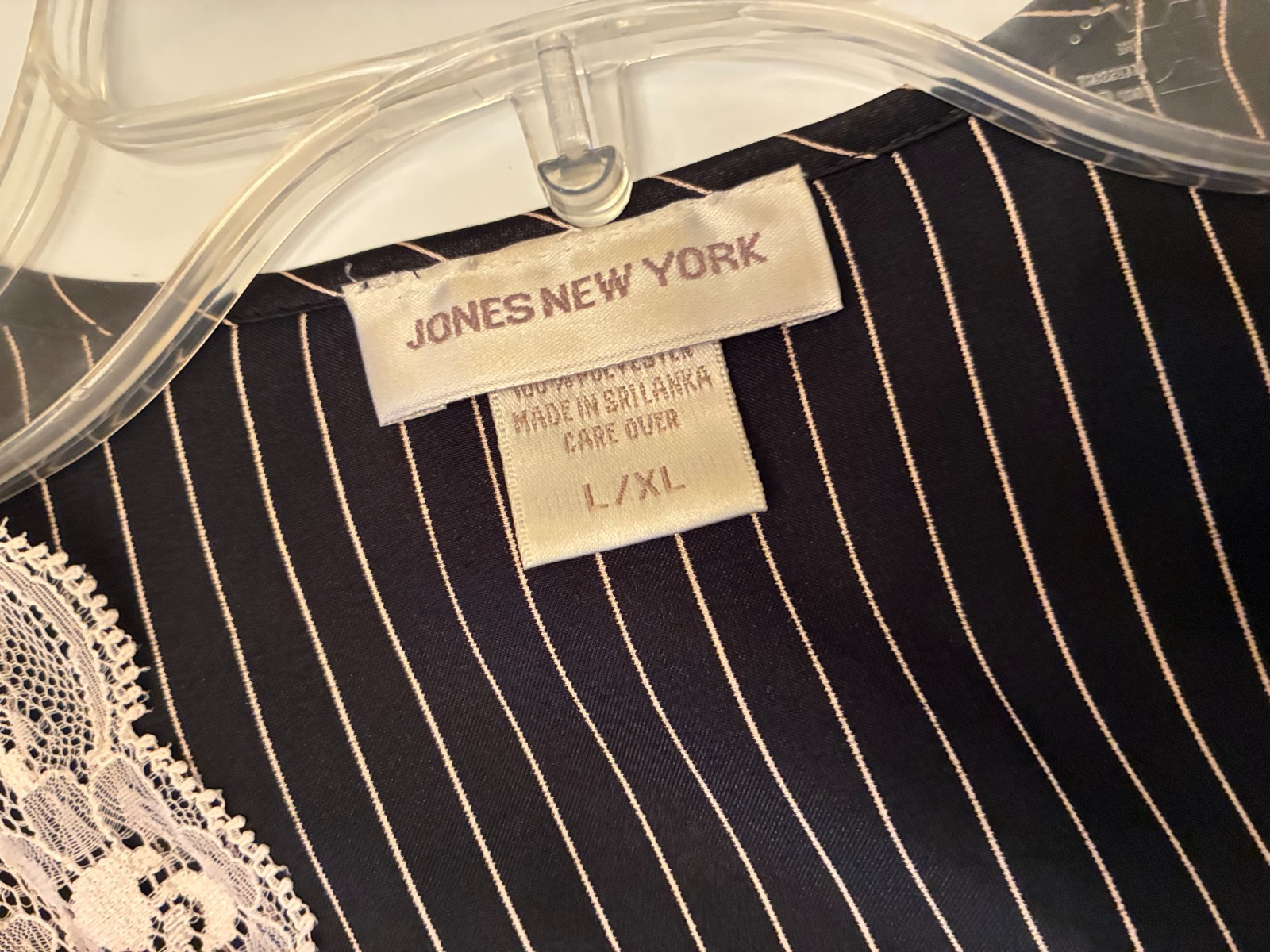 JONES NEW YORK Black PINSTRIPE ROBE Size XL PINK LACE Maxi French Maid Steampunk
