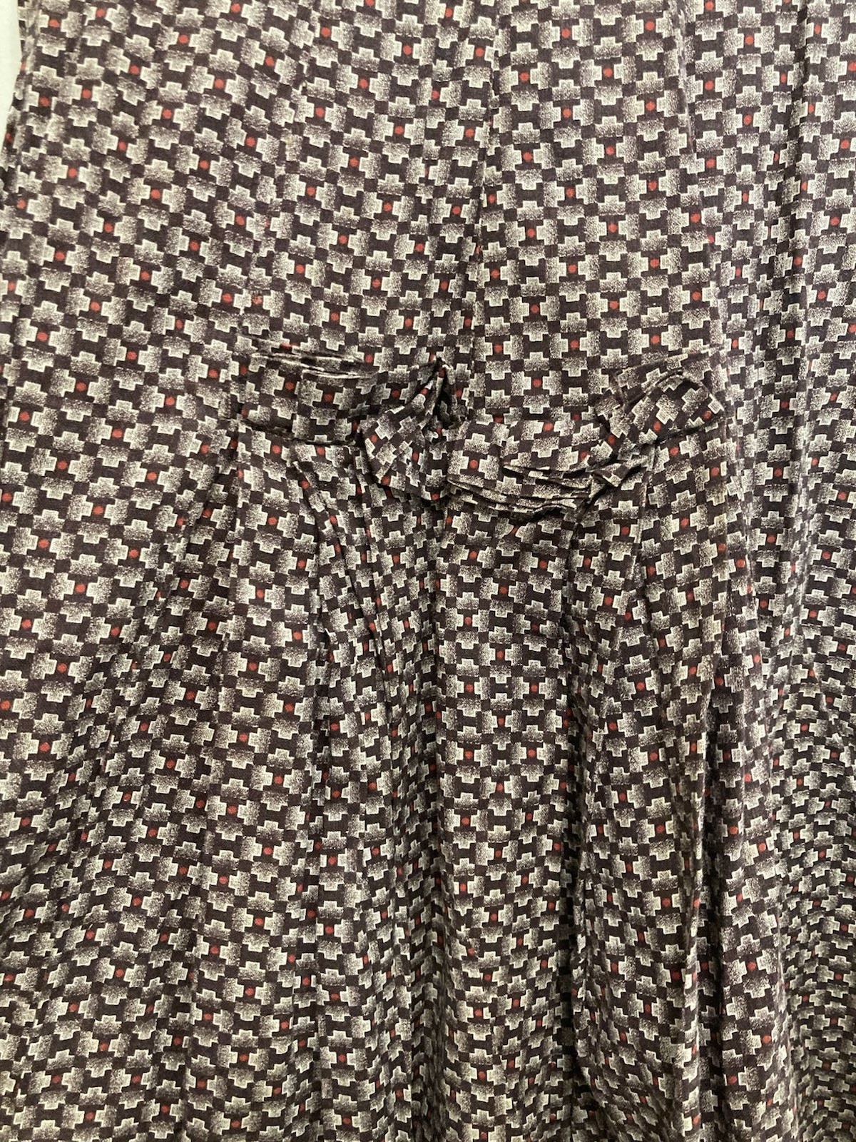 VTG HANDMADE PRARIE BROWN & RED FEEDSACK COTTAGECORE FARM GIRL DRESS