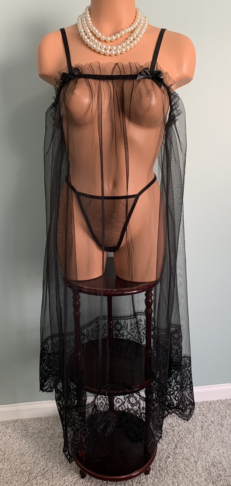 NEW SHEER Chiffon Nightie Nightgown Negligee 1X Panty Satin Ribbons 2pc set