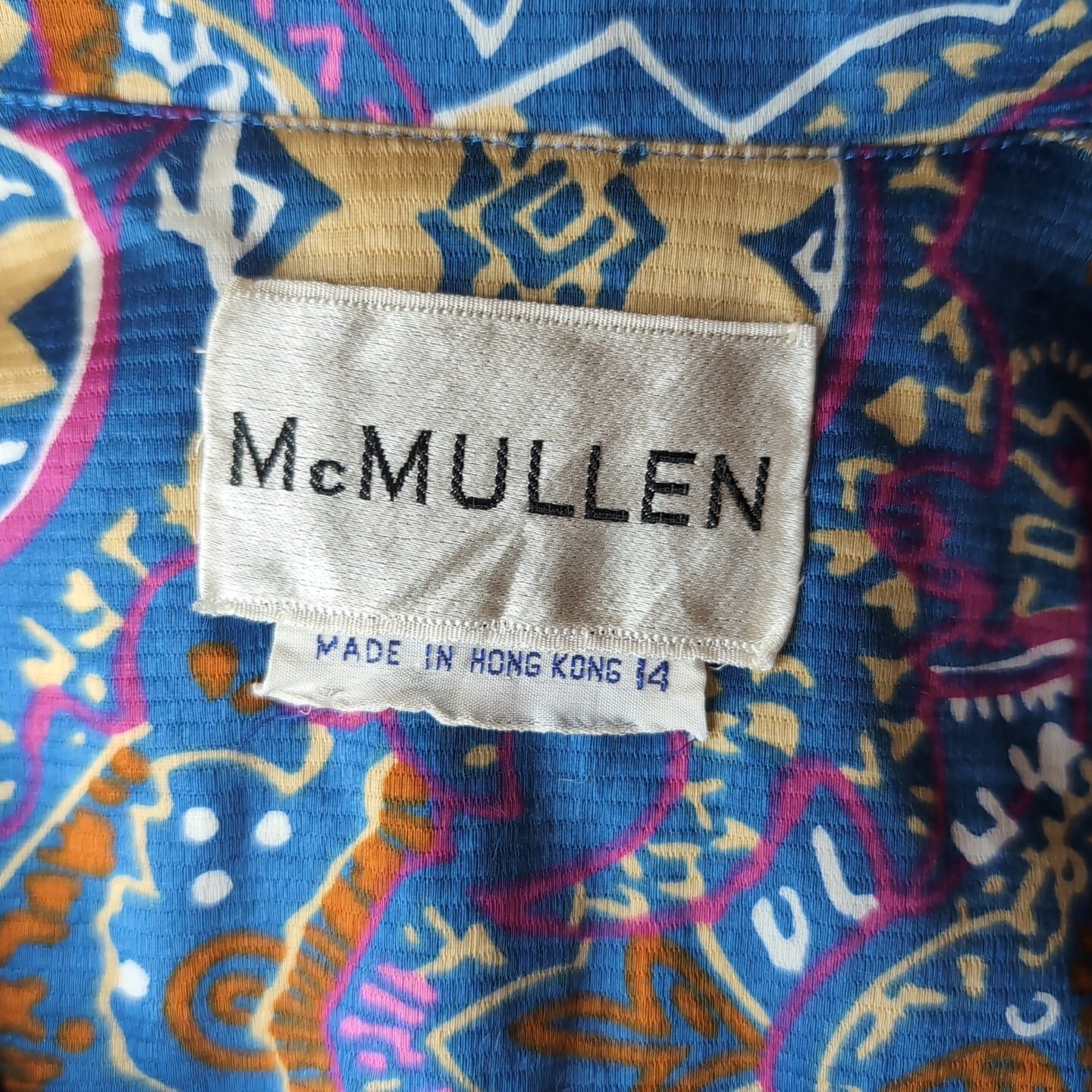 Vintage 1970s McMullen Shirtwaist Dress Blue Paisley Pattern Designer Big Collar