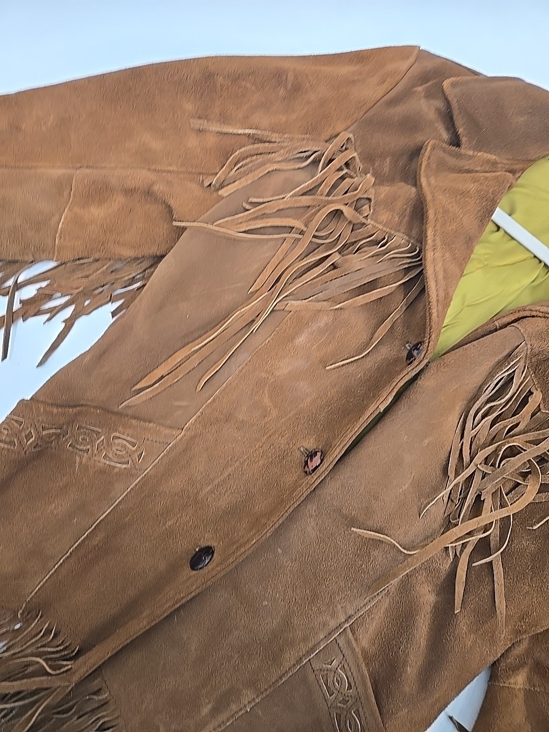 Vintage 1960s Pioneer Wear Brown Suede Fringe Jacket Coat Womens 16 Retro Cowboy