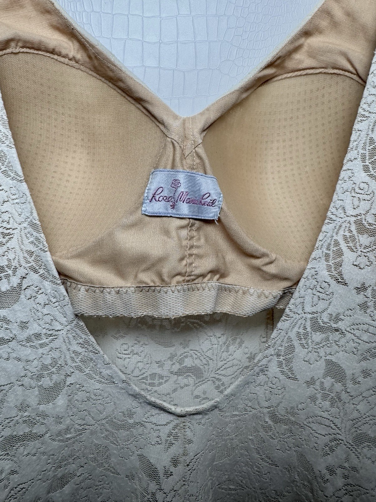 Vtg 50s Rose Marie Reid Ivory Lace Swimsuit Dress Sheer Waist Bombshell Pinup