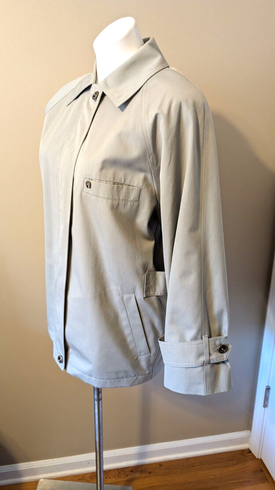 Vtg 80s ETIENNE AIGNER Wool Lined Sage Cotton Blend Zip Jacket Coat Size 6 Reg