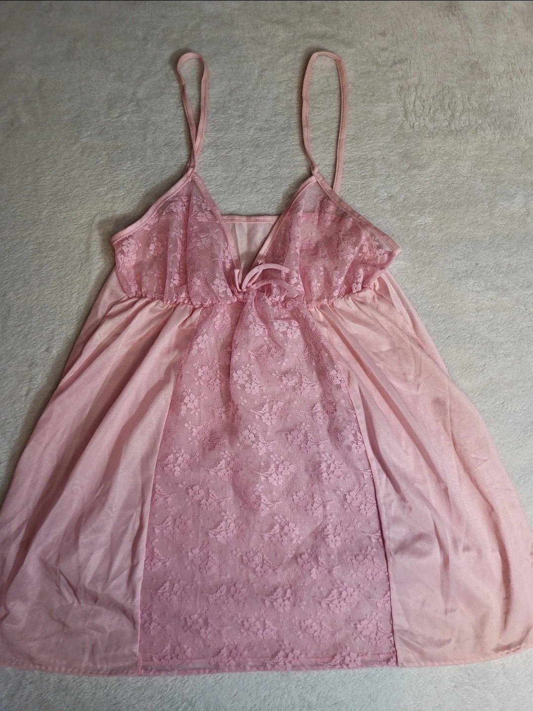 Glencraft Lingerie Sheer Pink Camisole Sz Medium Nylon Mesh & Lace Nightie ILGWU