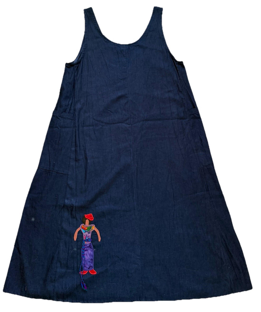 RARE VTG WOMEN’S ALFREDO’S WIFE BLUE DENIM Oversized Dress People Appliqué L/XL
