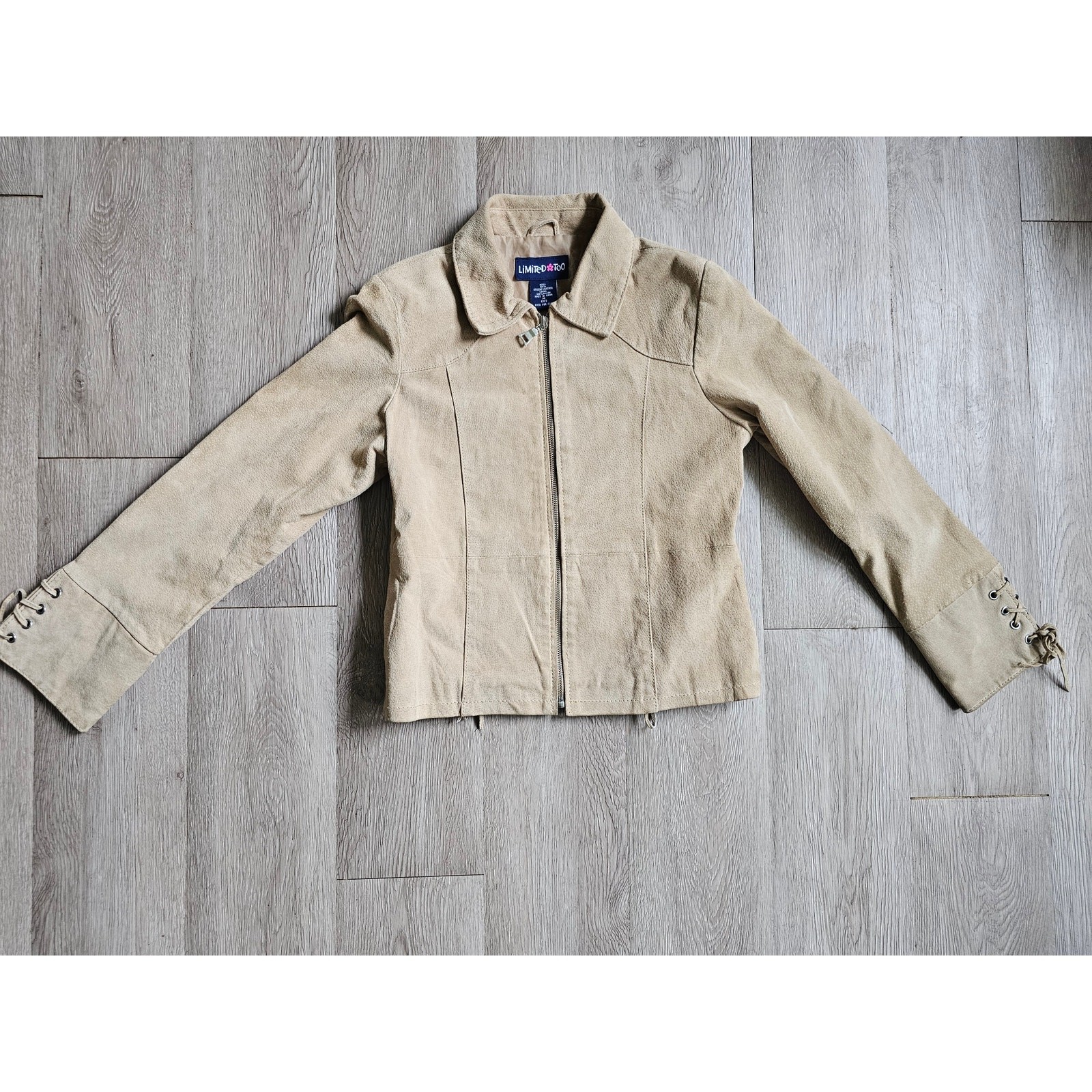 Vintage Y2K Tan Genuine Suede Leather Zip Jacket Lace Up Accents | Western