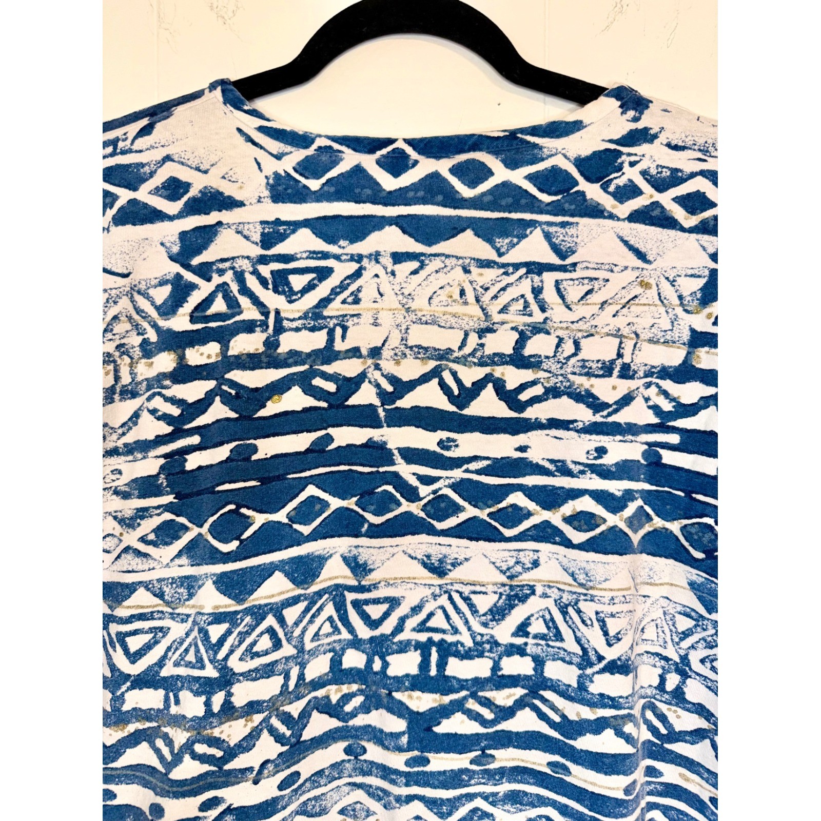 90s Vintage XL Boxy Cotton Retro Geometric Block Print Blue Purple Green Kidcore
