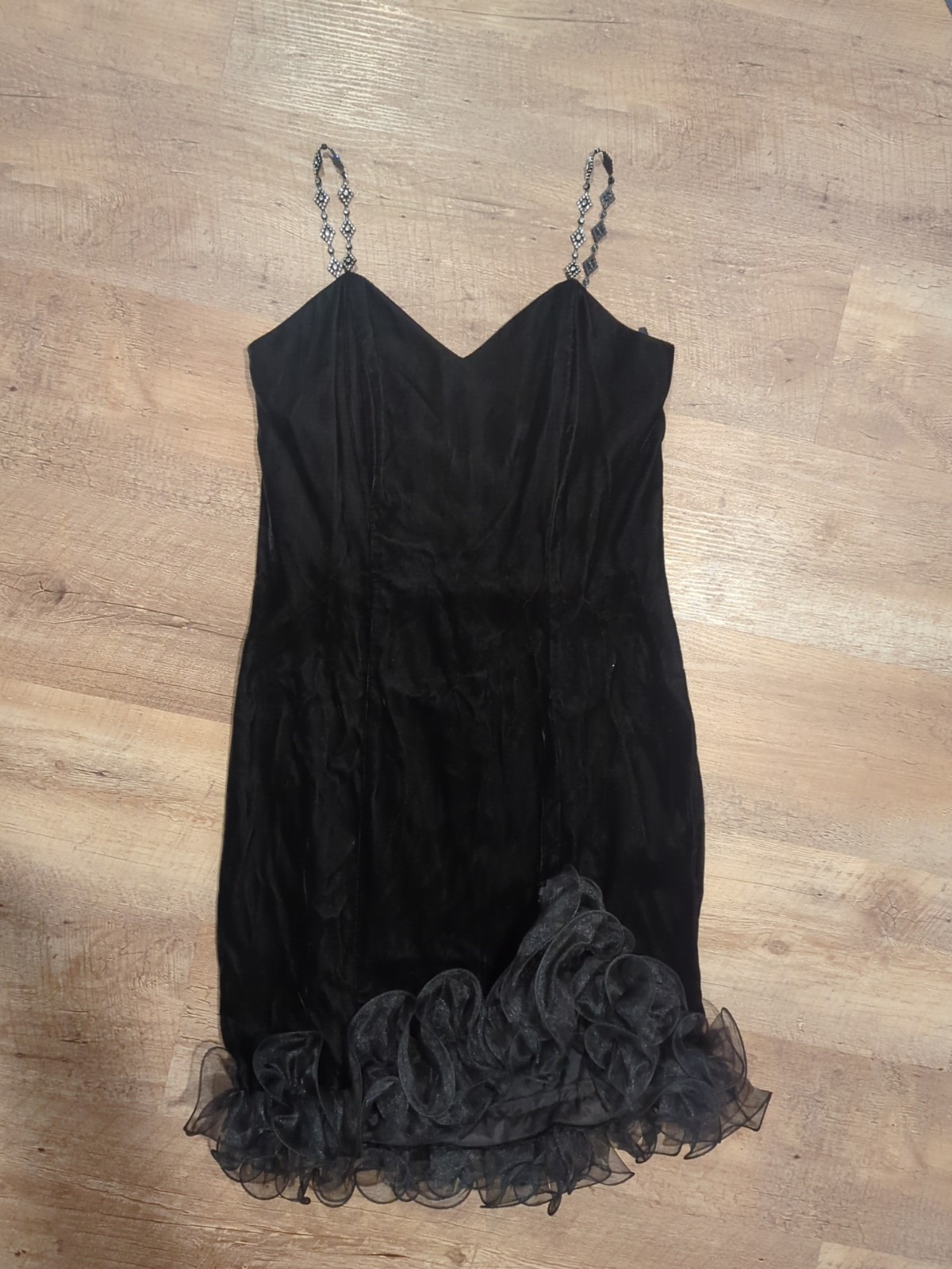 Vintage 1990s Designer Goth Black Velvet 1980s Unique Party Dress Cocktail S