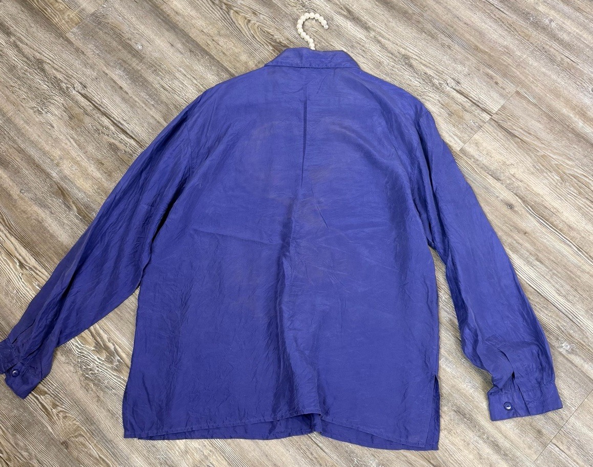 VTG Y2K All Silks Women’s Purple 100% Silk Button Up Long Sleeve Collar Shirt L