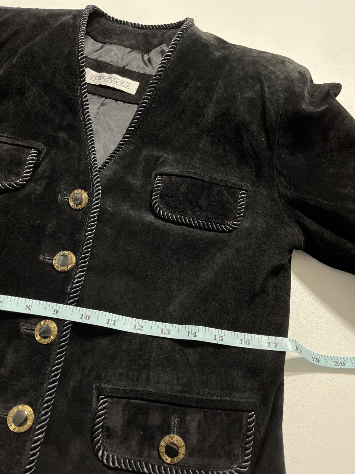 Vtg Evan Davies Suede Button Front „Chanel Old Money” Look Jacket Black Sz 6