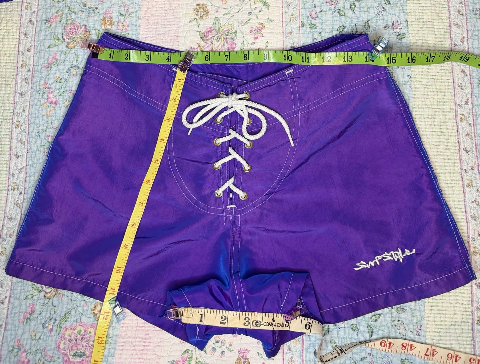 VTG 90s Y2K Surf Style Purple Iridescent Windbreaker Jacket & Board Shorts SM