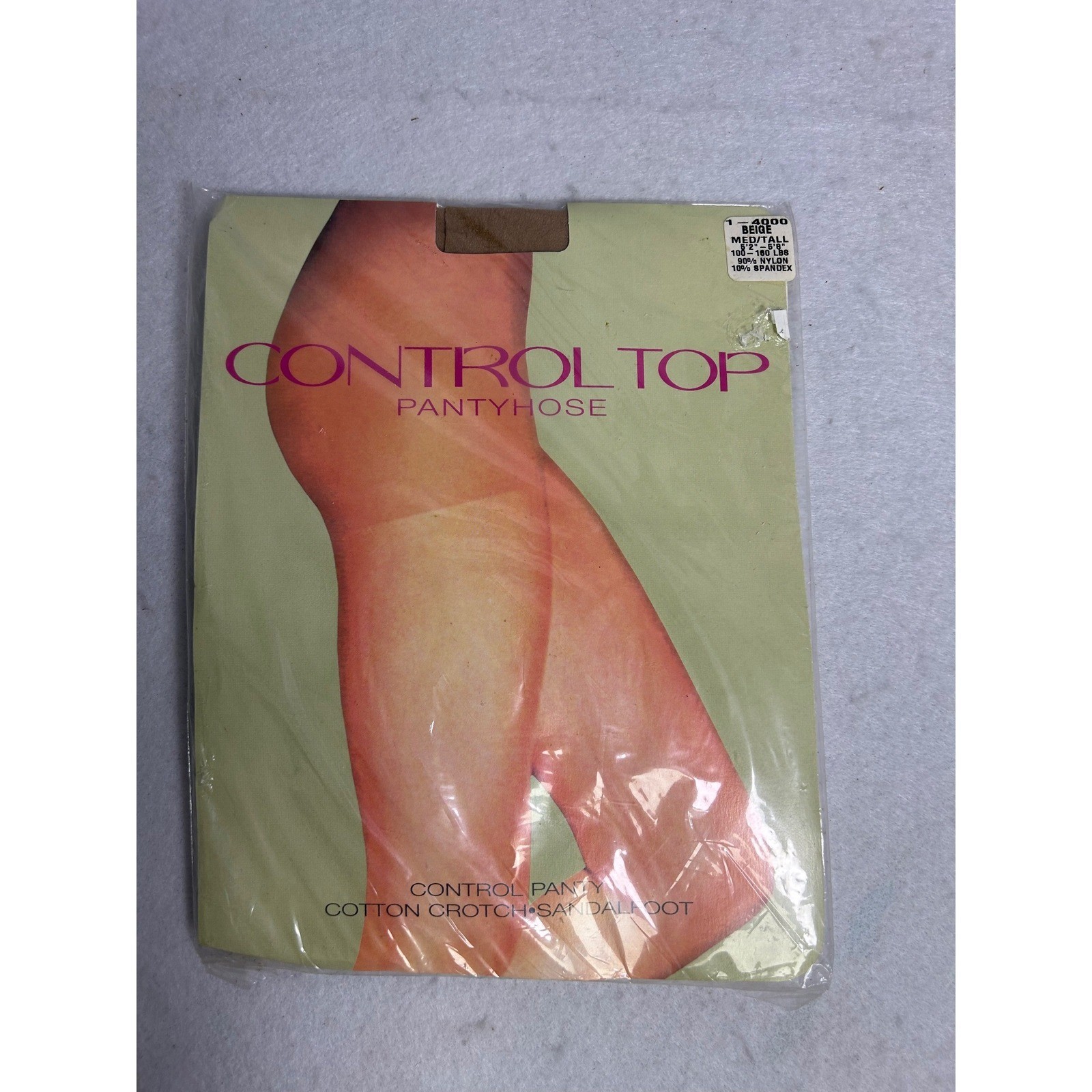 Vintage Deadstock Women Medium Tall Beige Control Top Pantyhose Sandalfoot USA