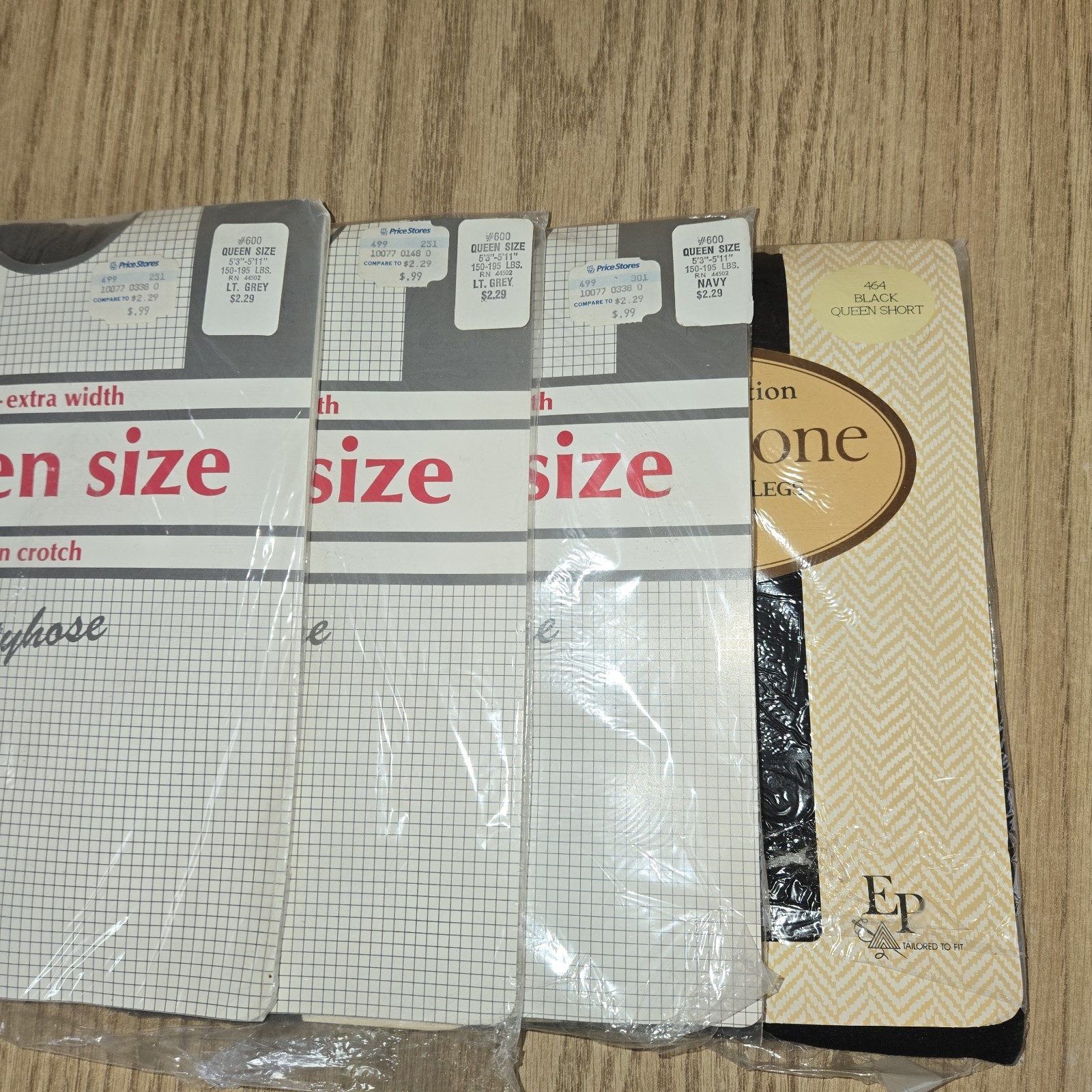 Vintage sheer Extra Wide Queen Size Lt Grey+ Mix Color Pantyhose NIP Lot Of 4