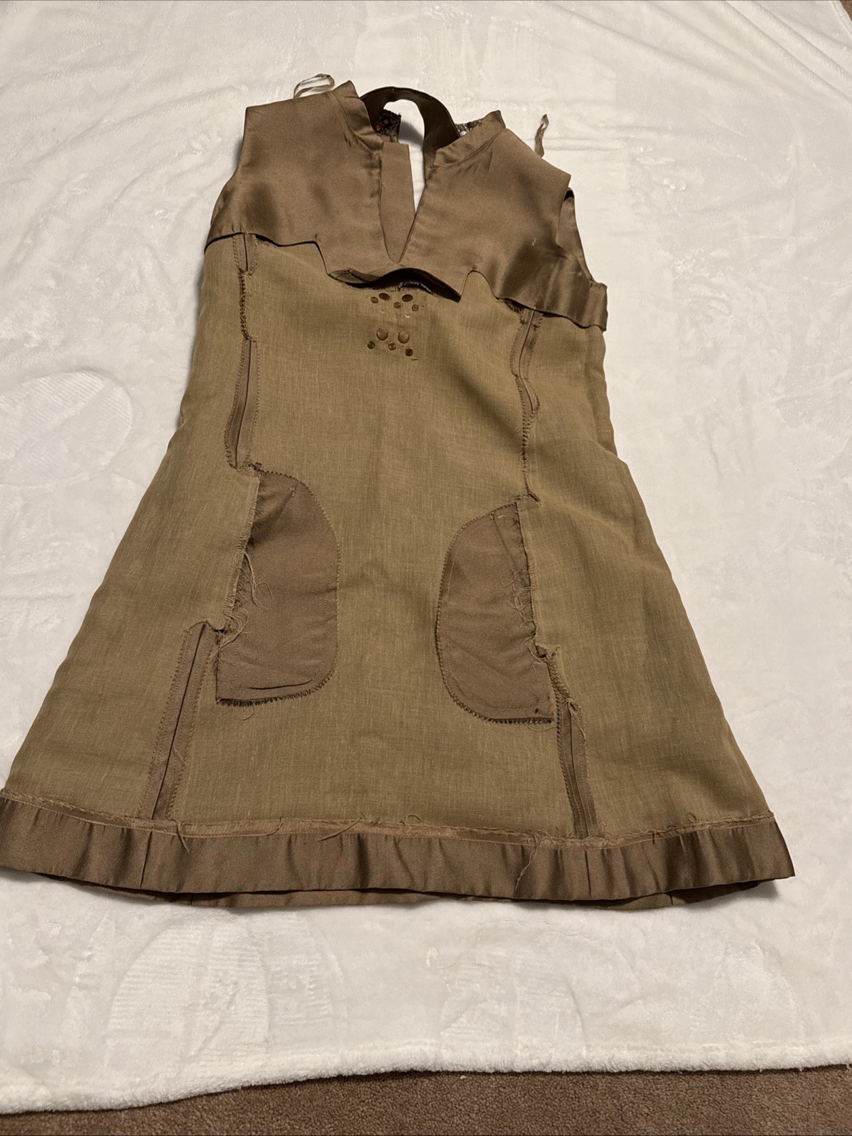 Vintage Bonwit Teller Sleeveless Dress Embellished W Belt Brown Large Zipper
