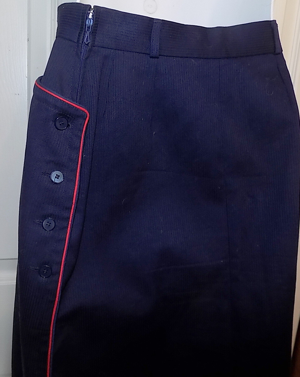 Vintage Navy Blue Straight Skirt Red Trim Guy LaRouche Diffusion Paris W25 SZ 8