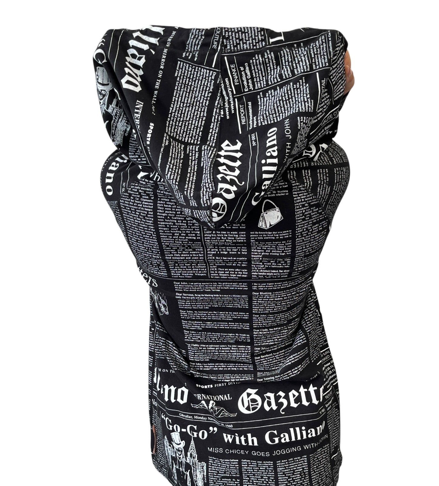 John Galliano Vintage Newspaper Print Hoodie Top Pants Set #XS Black 902549