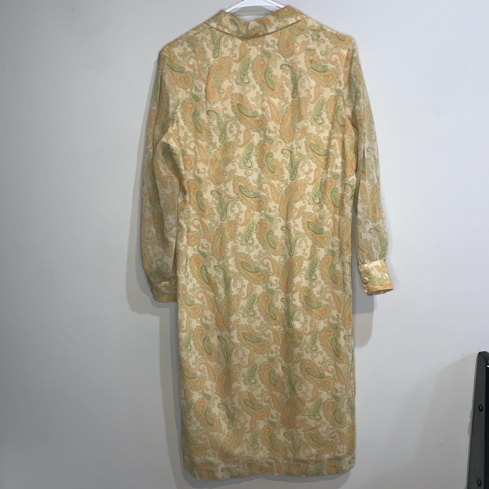 Vintage 70s Avalon Classics Paisley Shirt Dress Size 14 Orange Green Midi