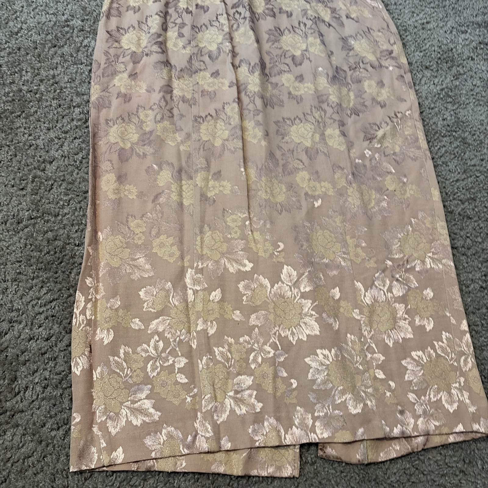 Vintage Dawn Joy Fashions Nude Pink Tan Floral Pattern Dress Size 10