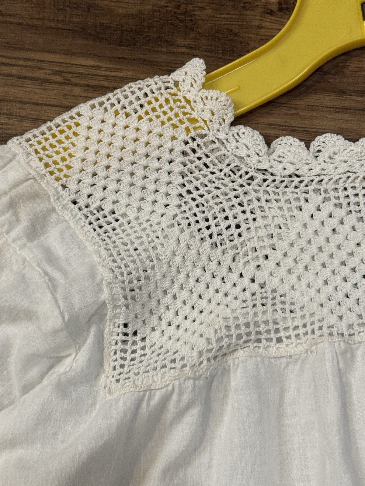 Antique 1900s Edwardian White Cotton Nightgown Hand Crochet Lace Yoke Cuffs