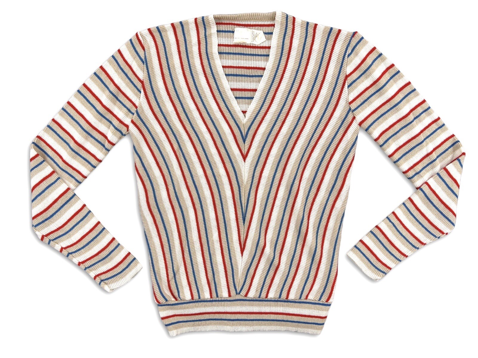 VINTAGE HIPPIE STRIPED BANDED WAIST V NECK TOP DEADSTOCK LARGE!