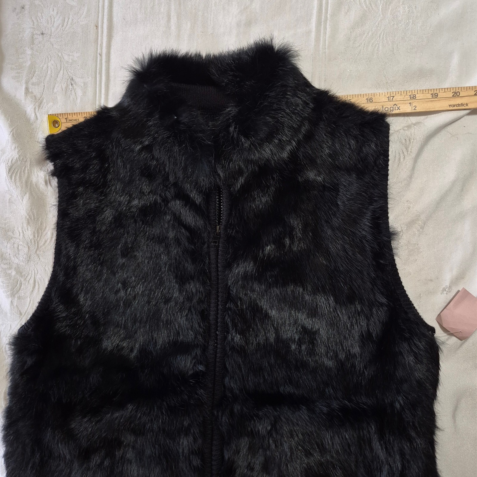 VTG 80s Rochelle California Real Rabbit Fur Wool Sweater Vest Black Medium MINT