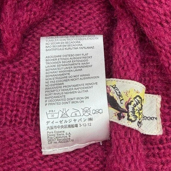 Vintage Y2K DIESEL Mohair Blend Tie Front Wrap Cardigan Sweater Magenta Pink
