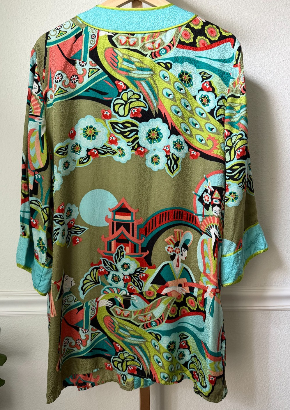 Vintage Bob Mackie 100% Silk Wearable Art Kimono Jacket Asian Print Large Top