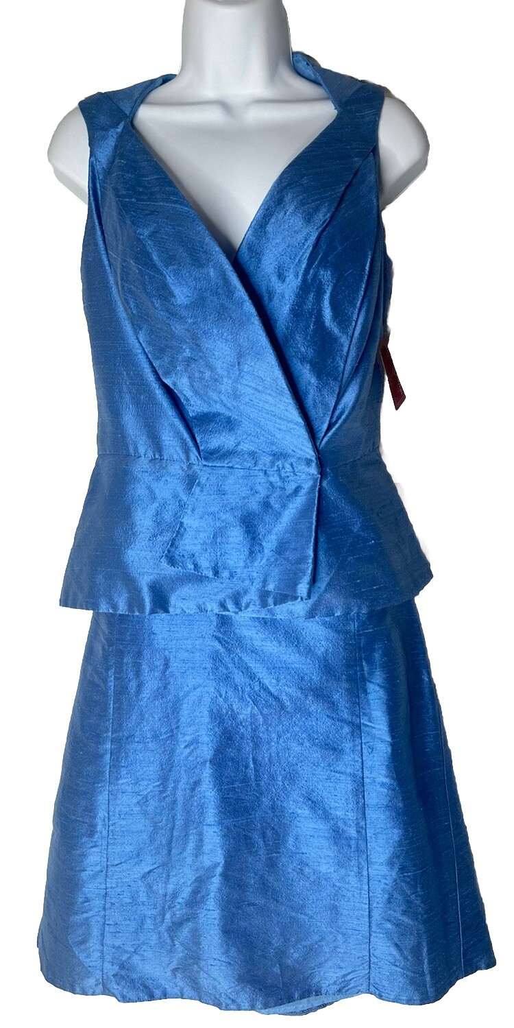 NWT Watters & Watters Vintage Silk Deadstock French Blue 2 pc Skirt Top Set 12