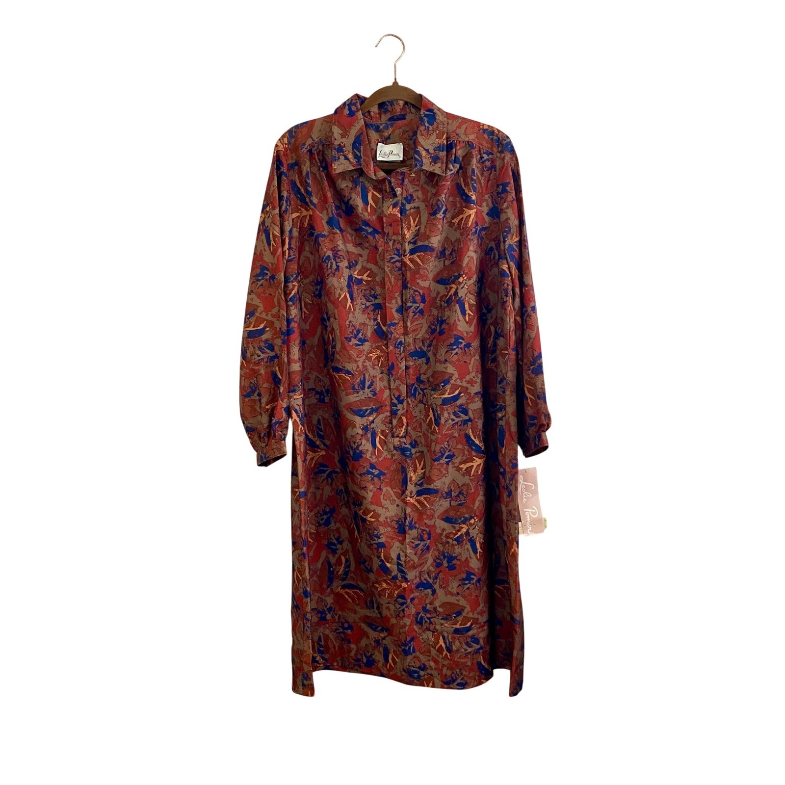 NWT Vintage Leslie Pomer 70s 80s Shirt Dress Plus Size 20B Abstract Art