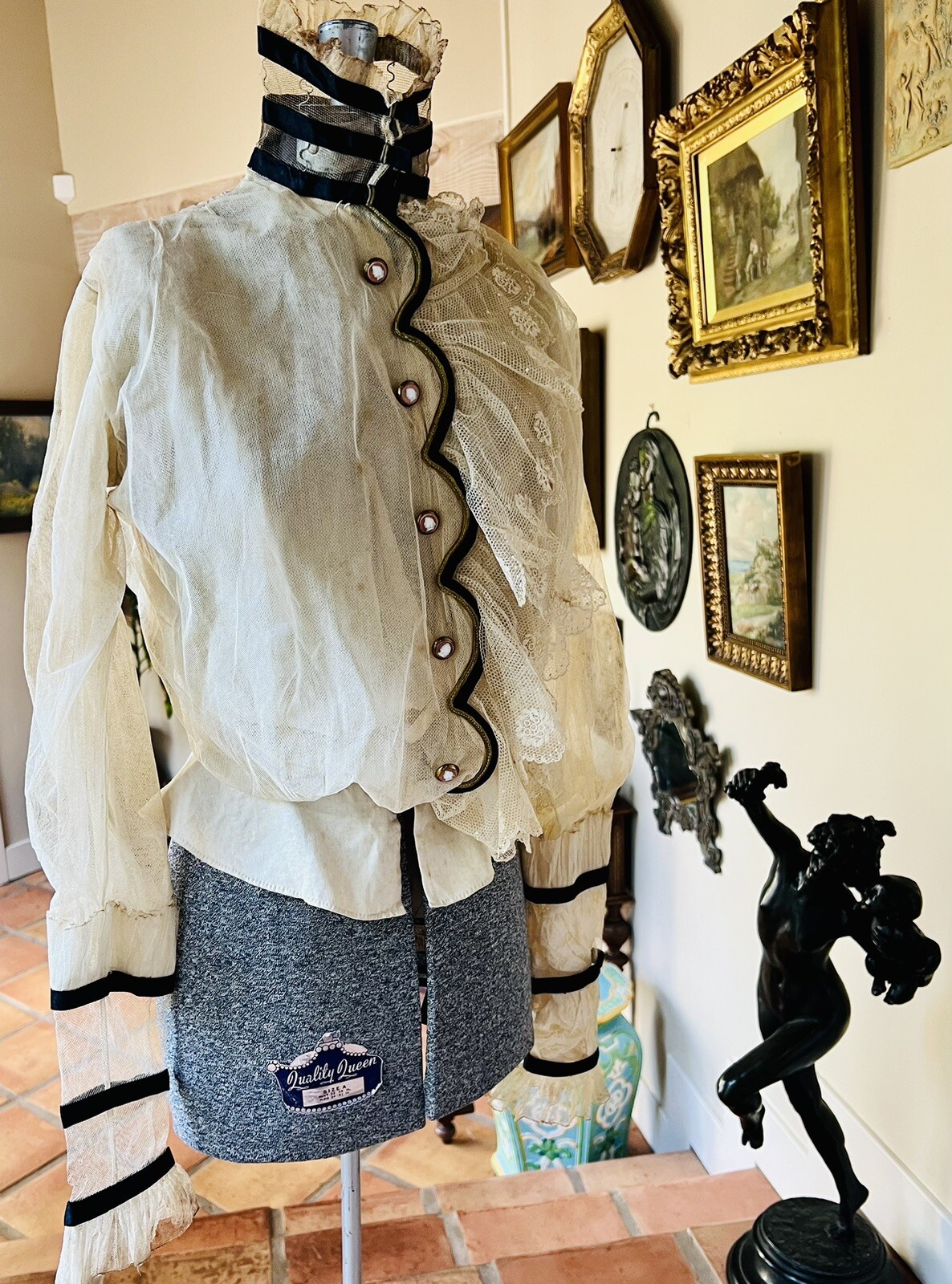 Antique Edwardian French Handmade Lace Blouse Cameo Buttons Incredible!