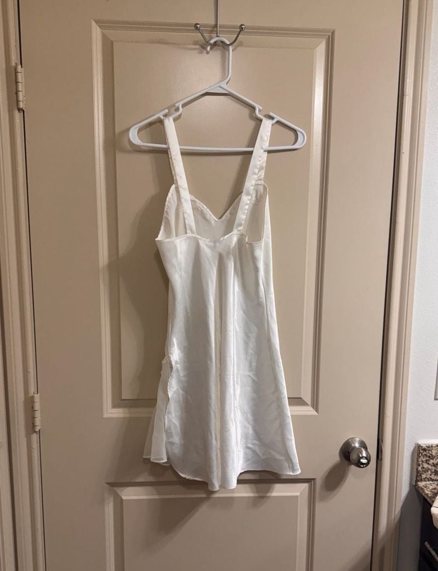 Vintage White Satin Mini Slip Dress with Lace and Tulle Trim