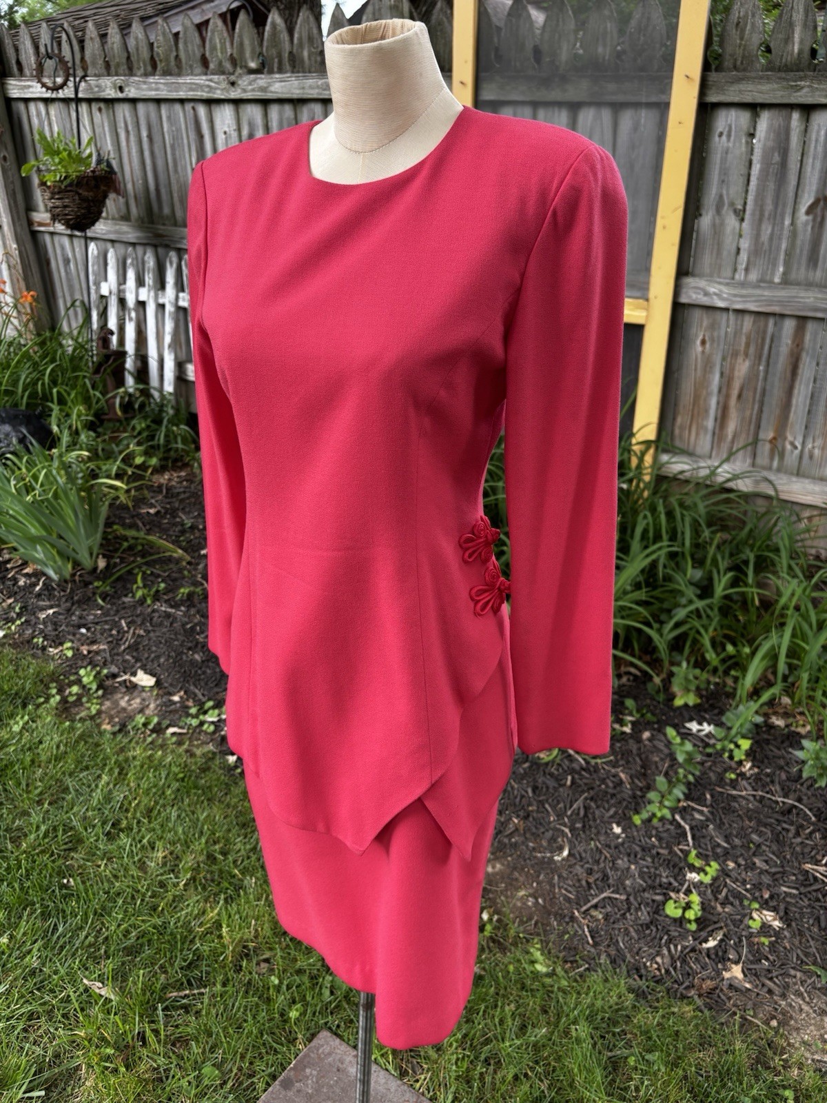 VTG 80s Dress Peplum 80s Career Cocktail Small Sz 4 Pink Wool Union 34x30x34″