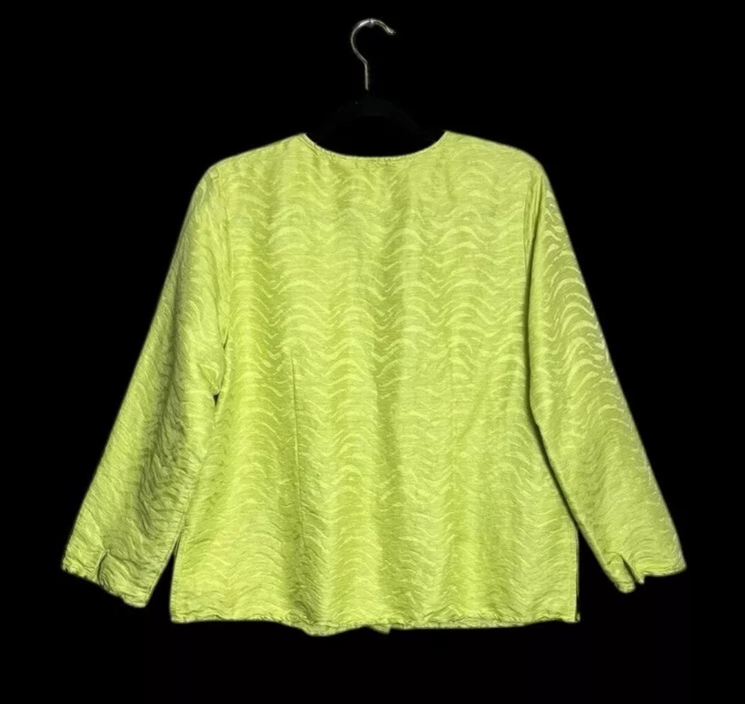 90s Laura Ashley Silk Linen Green Jacquard Button down Long Sleeve Top PS Spring