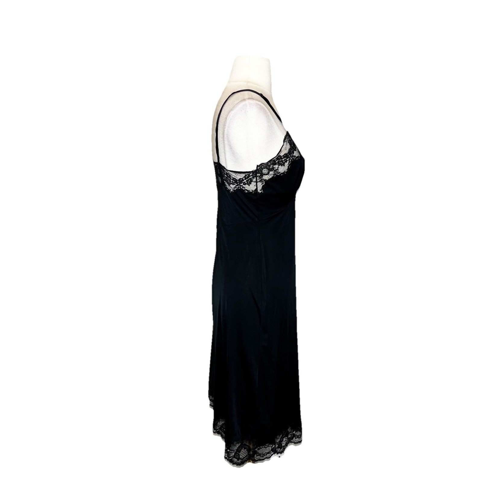 Vintage 50s Shadowline Size 32 Lingerie Satin Nylon Lace Slip Dress Gothic Glam