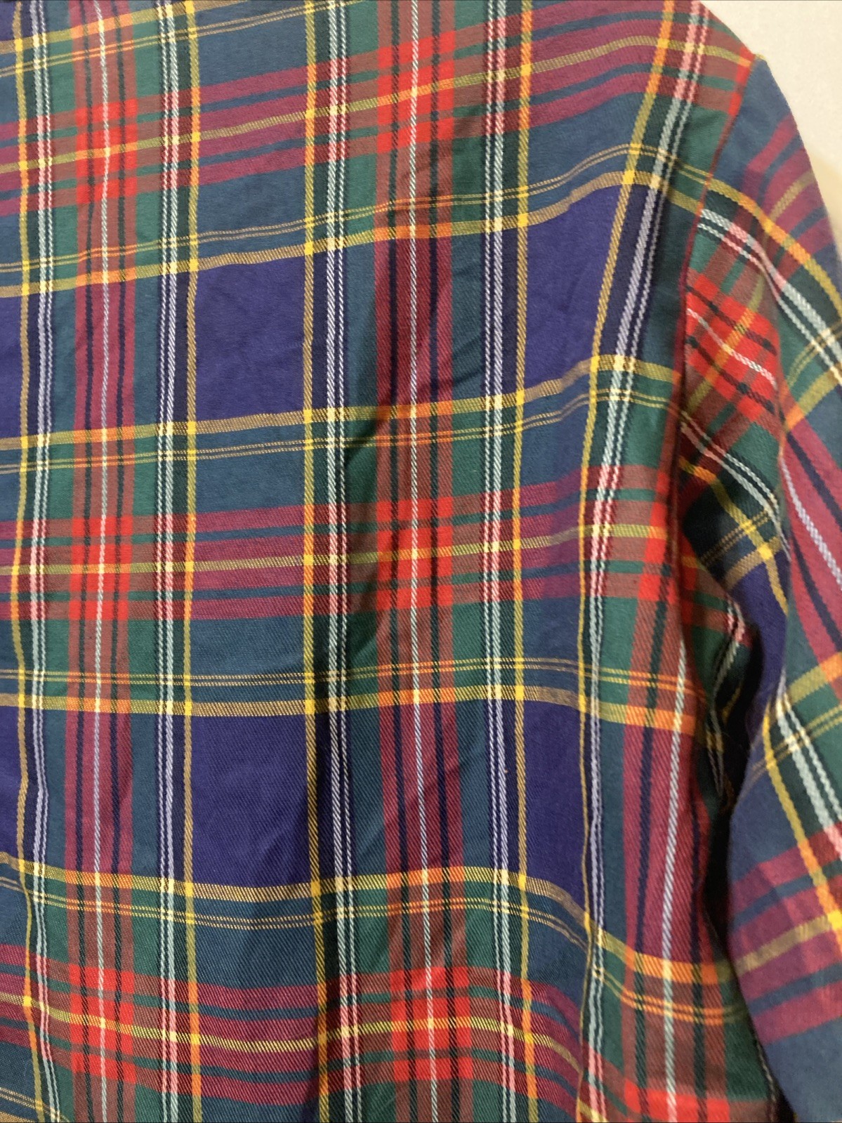 Vintage plaid 100% cotton button-down red navy green yellow white women’s 11/12