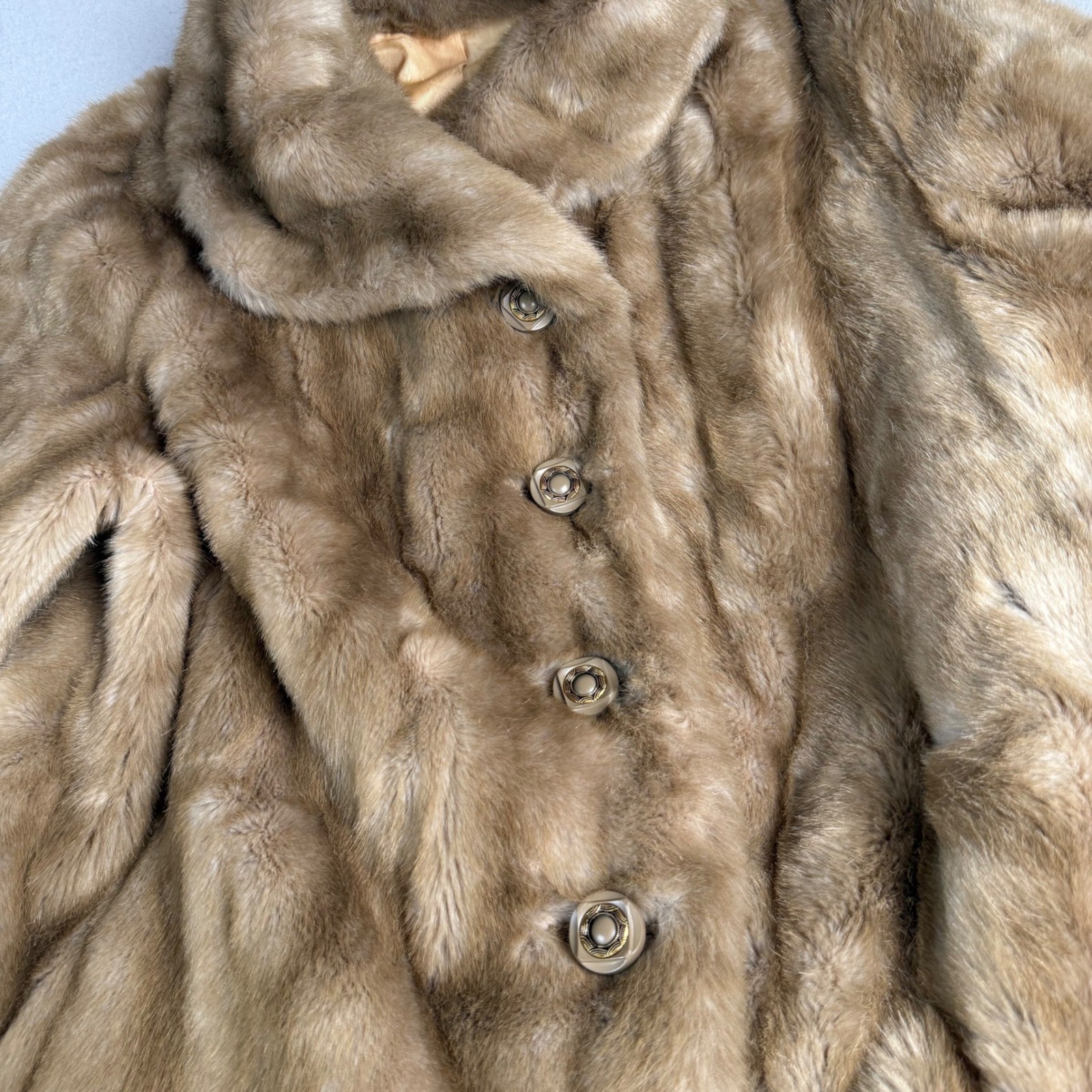 Russel Taylor Mincara Faux Fur Coat Womens Camel Tan Vintage Mid Length