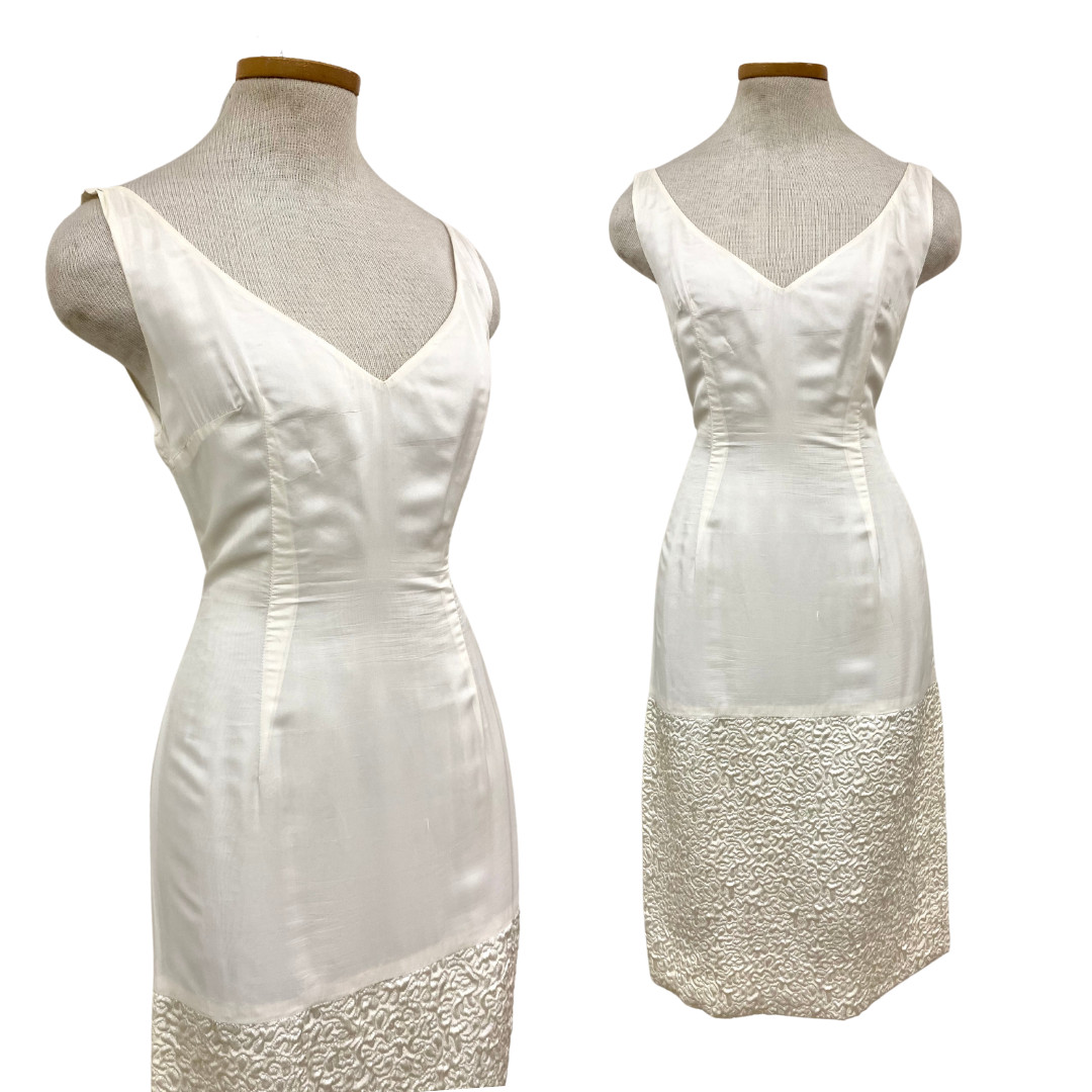 Vintage 1970s Werlé Beverly Hills Bridal Brocade Ivory 2pc Set Mini & Midi Dress