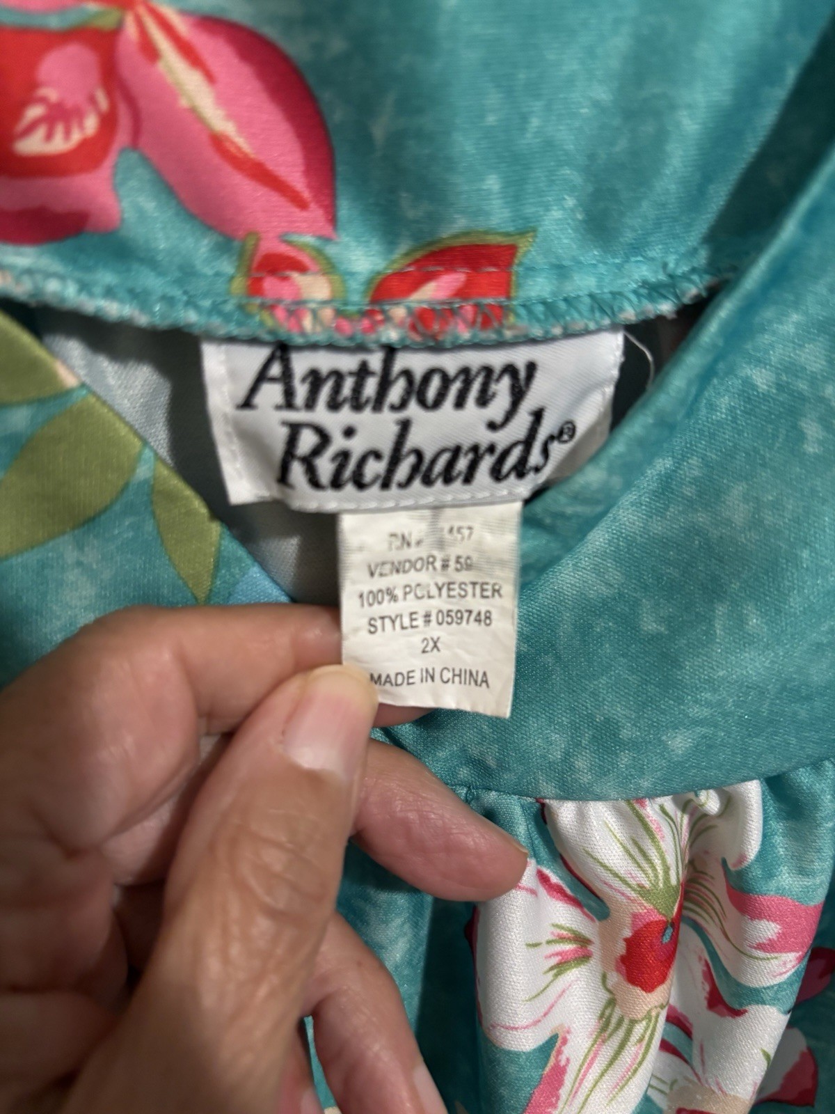Anthony Richards 2X Hawaiian Dress Muumuu Tropical/Floral Fish Turquoise/Teal