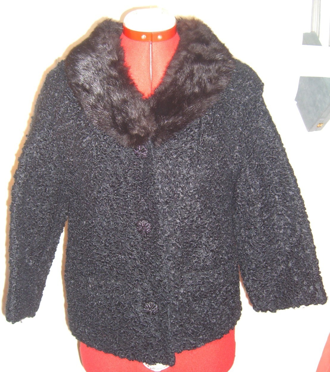 BLACK PERSIAN LAMB Vintage 50’s Shortie Jacket, Size M