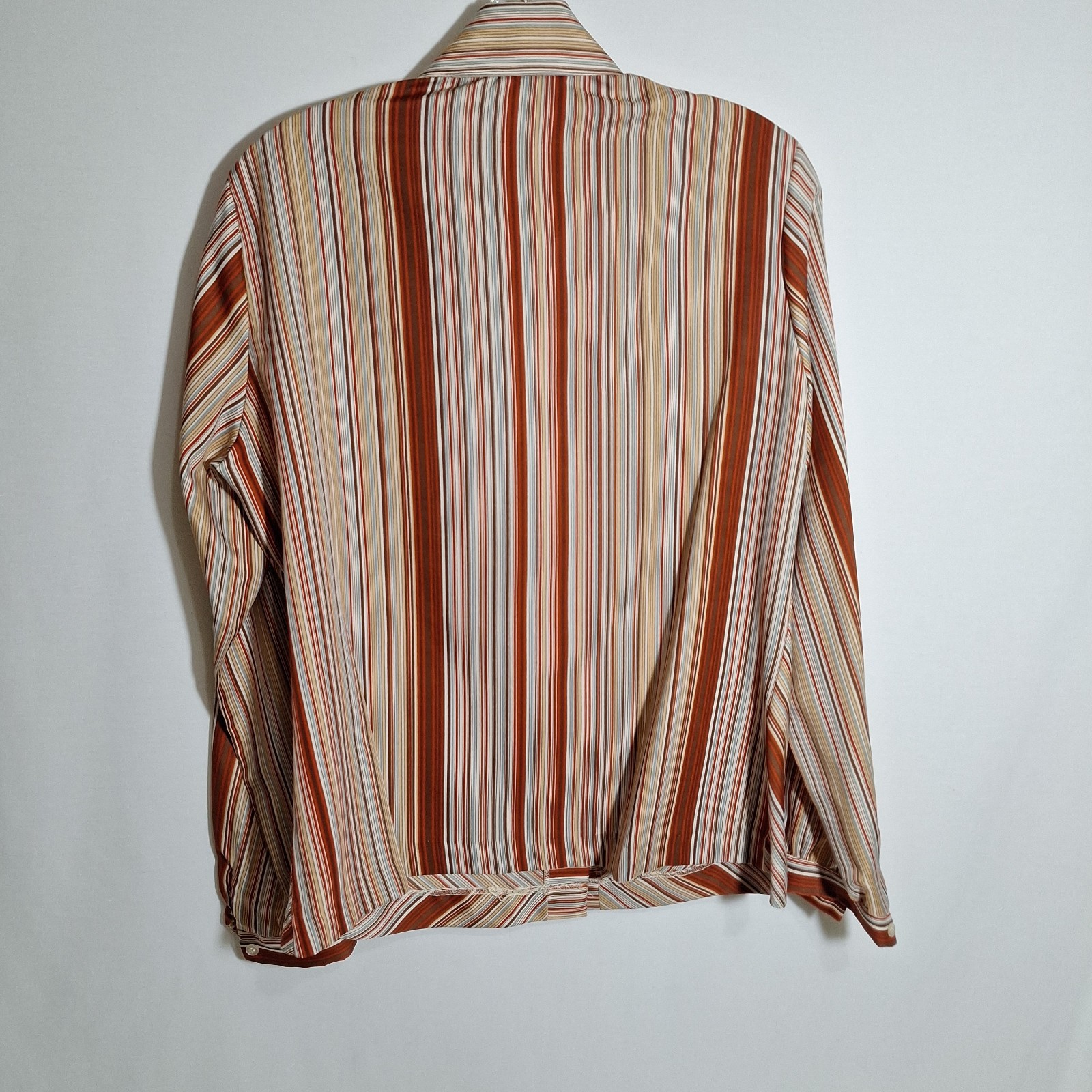 Vintage 1970s Alice Stuart Chevron Stripe Tie Neck Blouse Rust Brown Long Sleeve