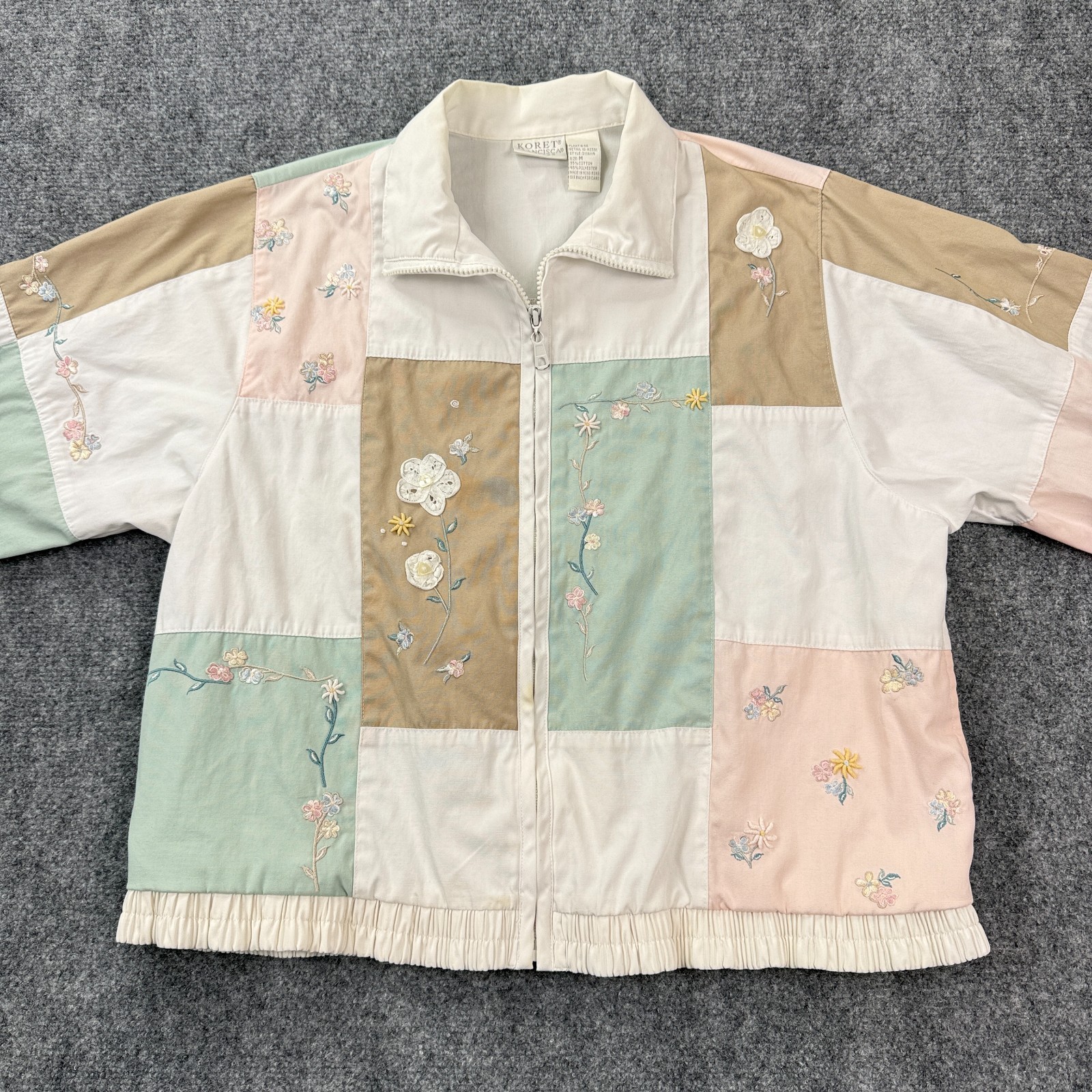 Vintage Koret Francisca Womens Jacket Size M Floral Patchwork Embroidered Zip